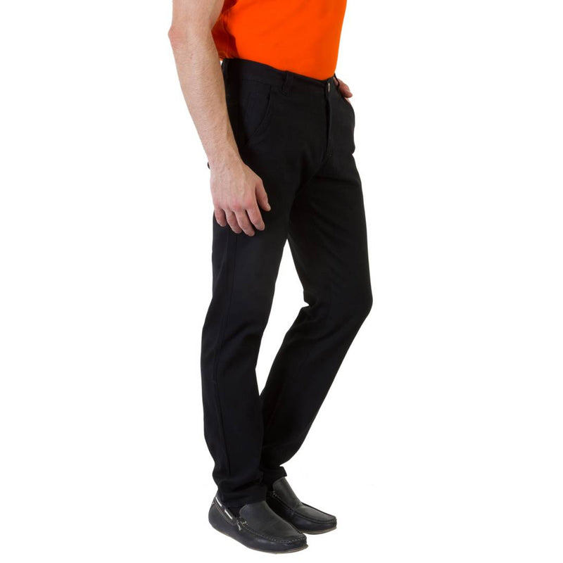 Men's Black Cotton Blend Solid Casual Trouser