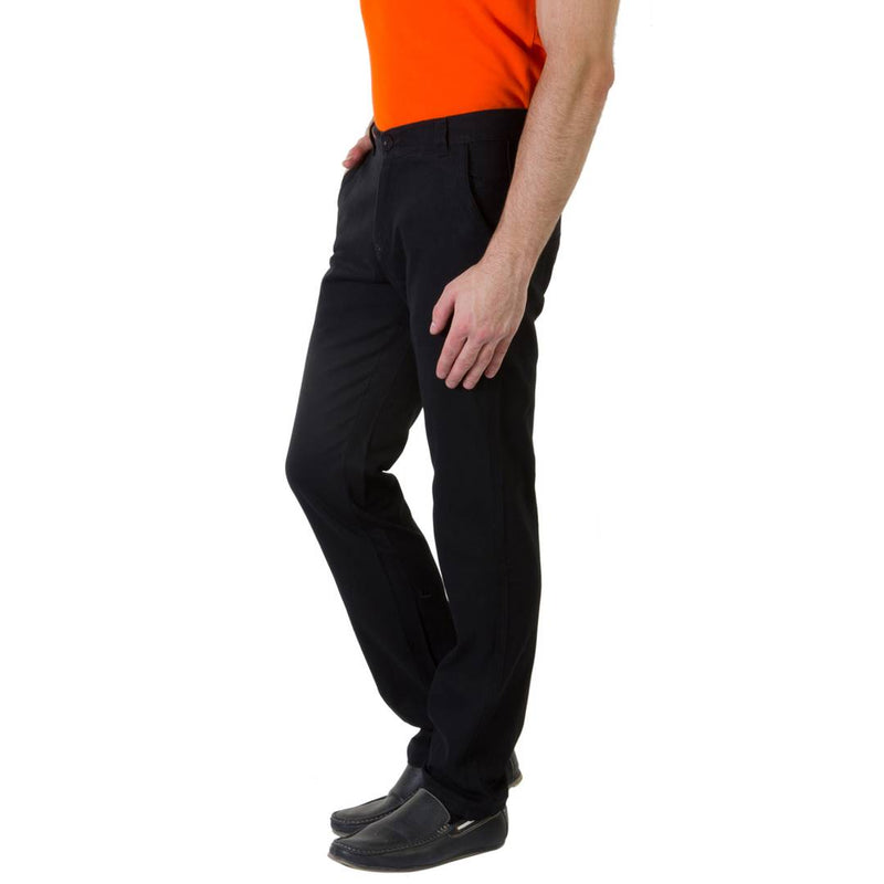 Men's Black Cotton Blend Solid Casual Trouser