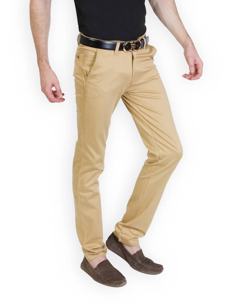 Men's Beige Cotton Blend Solid Casual Trouser