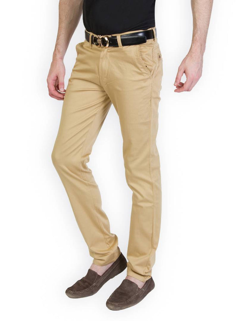 Men's Beige Cotton Blend Solid Casual Trouser