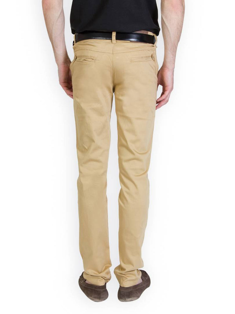 Men's Beige Cotton Blend Solid Casual Trouser