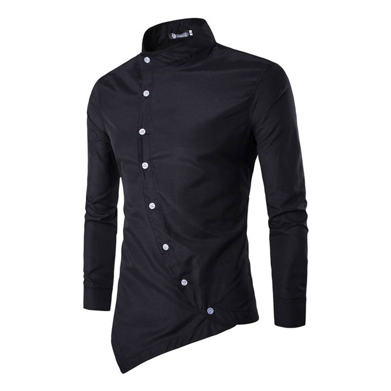 Men's Black Cotton Solid Long Sleeves Slim Fit Casual Shirt