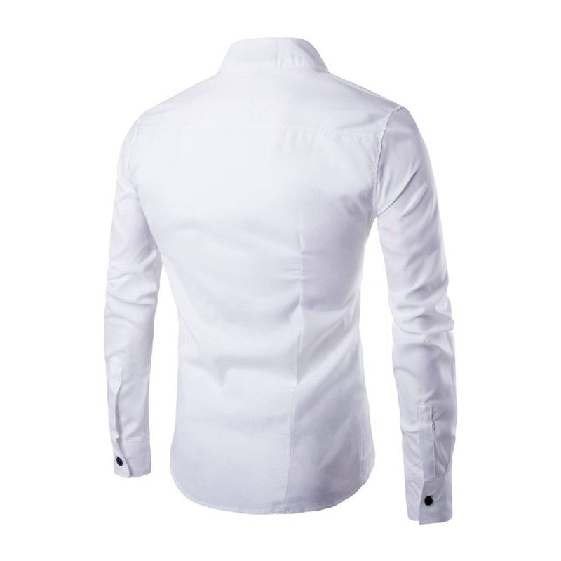 Men's White Cotton Solid Long Sleeves Slim Fit Casual Shirt