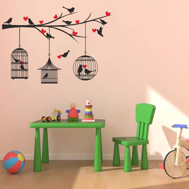 Beautiful Birds on Branch cages Wall Sticker