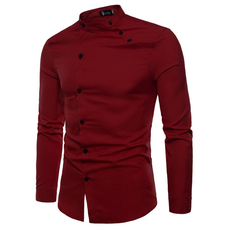 Men's Maroon Cotton Solid Long Sleeves Slim Fit Casual Shirt