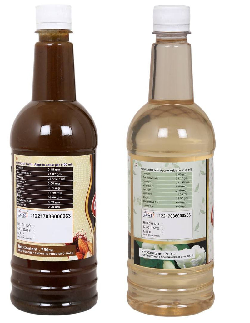 Navkar Kesar Thandai & Bela|Jasmine Flower Syrup Sharbat Pack Of 2 (750 ml Each)