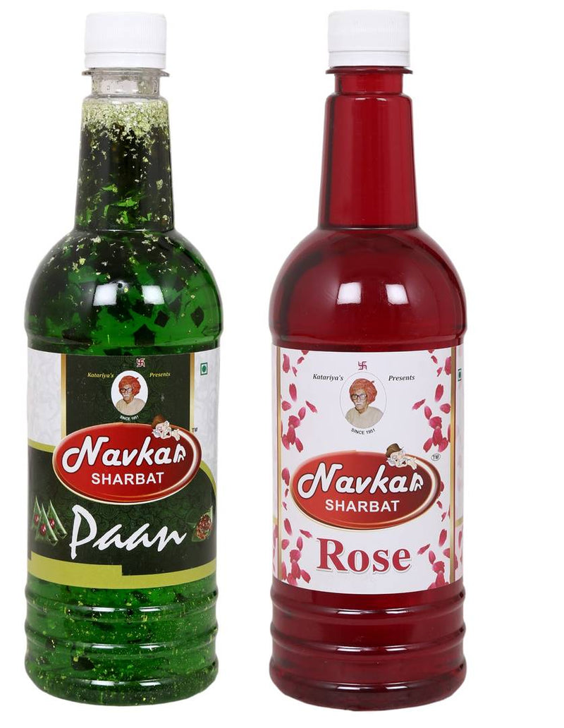 Navkar Paan|betel Leaf & Rose|Gulab Syrup Sharbat Pack Of 2 (750 ml Each)