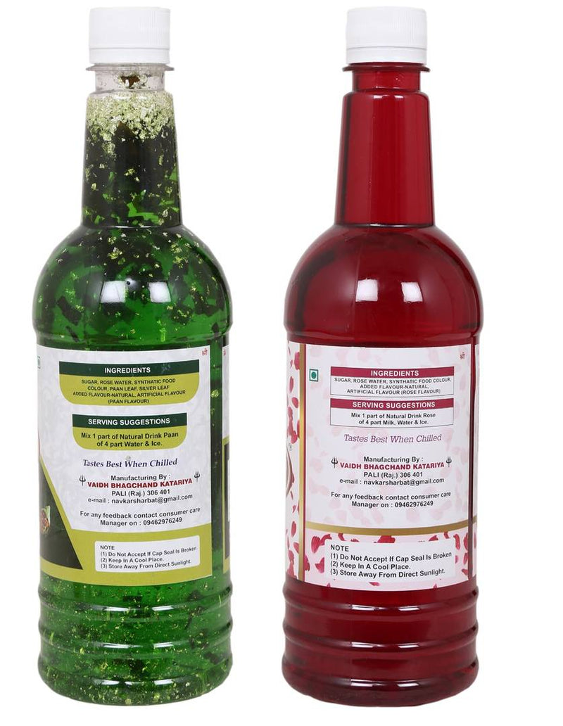 Navkar Paan|betel Leaf & Rose|Gulab Syrup Sharbat Pack Of 2 (750 ml Each)
