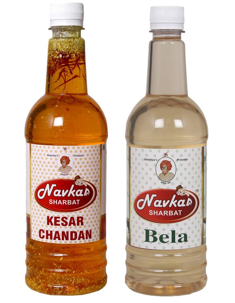 Navkar Kesar Chandan|Saffron Sandalwood & Bela|Jasmine Flower Syrup Sharbat Pack Of 2 (750 ml Each)