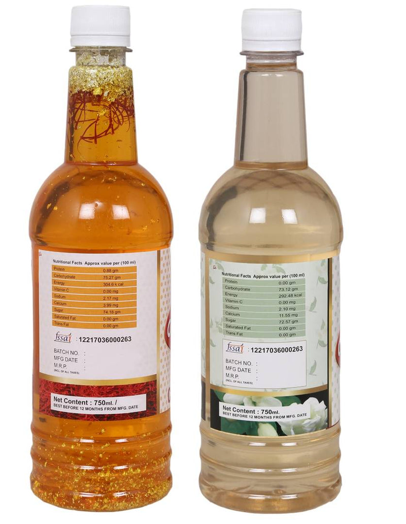 Navkar Kesar Chandan|Saffron Sandalwood & Bela|Jasmine Flower Syrup Sharbat Pack Of 2 (750 ml Each)