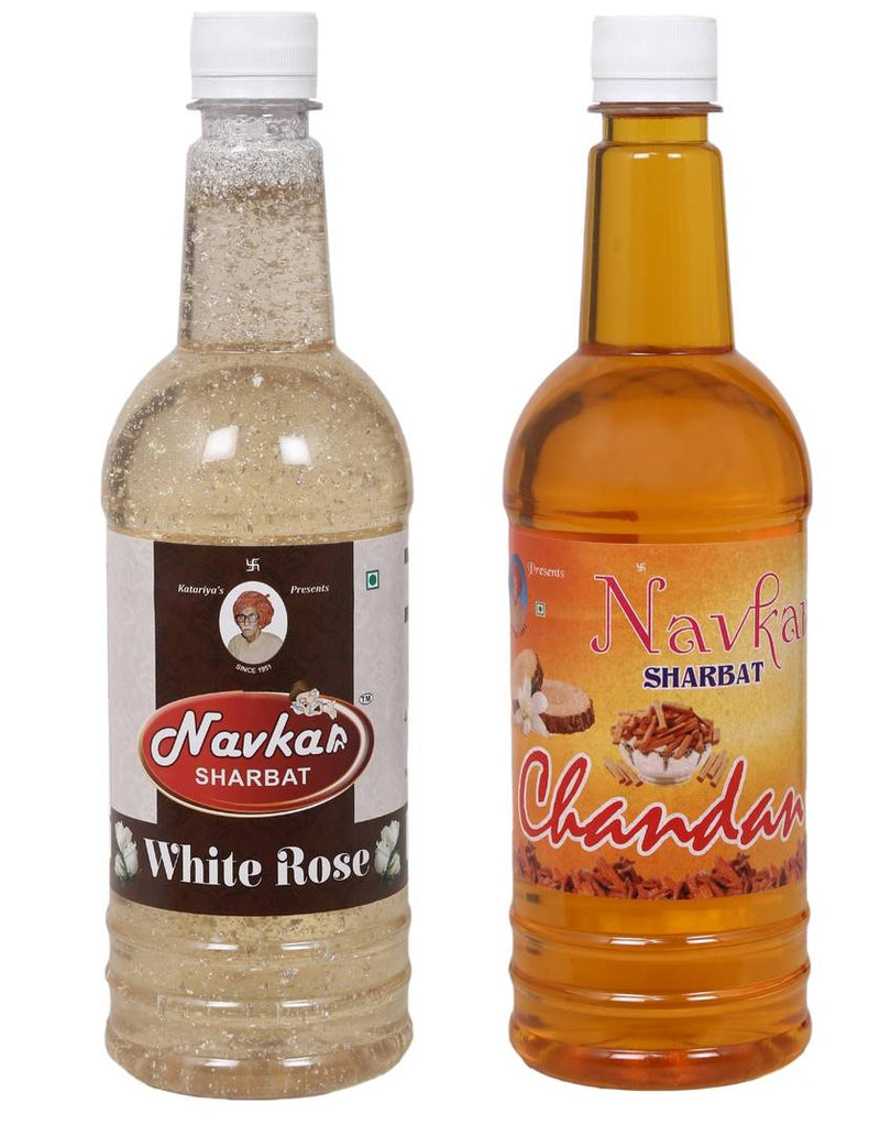 Navkar White Rose & Chandan|Sandalwood Syrup Sharbat Pack Of 2 (750 ml Each)