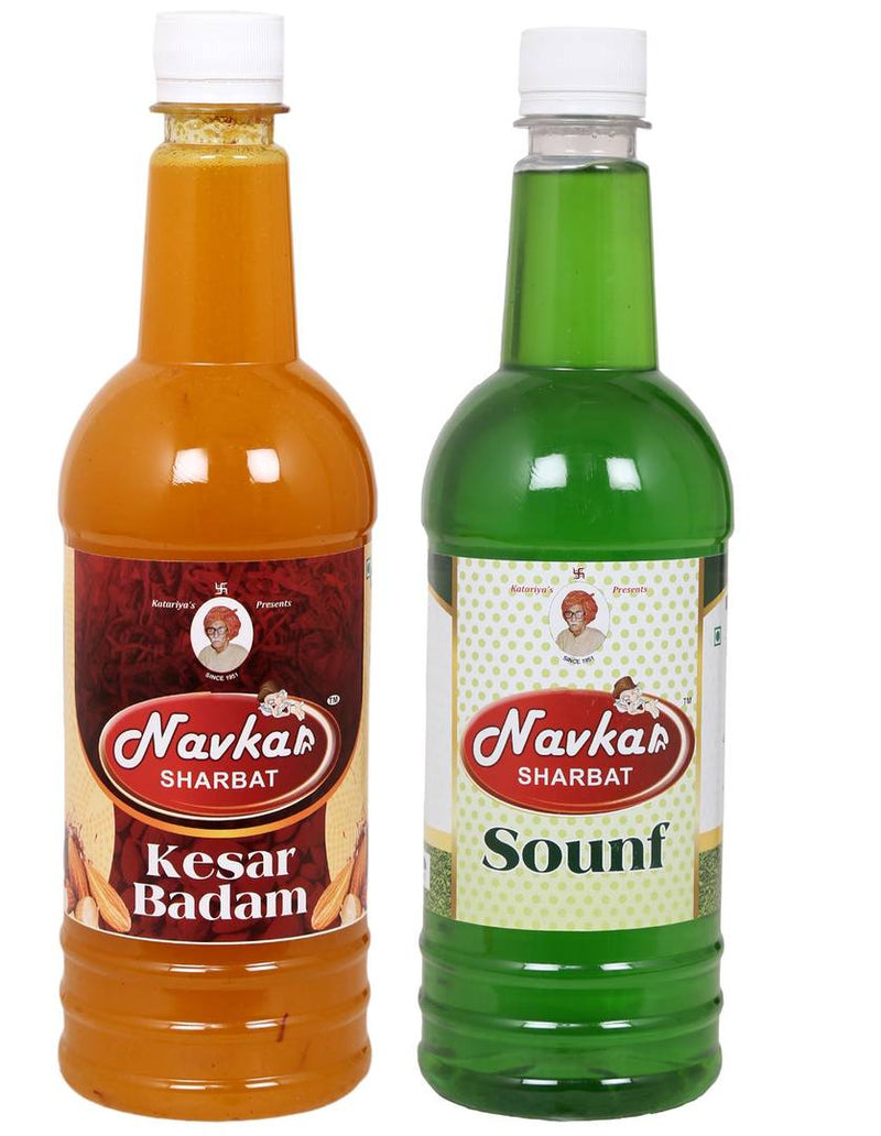 Navkar Kesar Badam|Saffron Almonds & Saunf|Feenal Seeds Syrup Sharbat Pack Of 2 (750 ml Each)