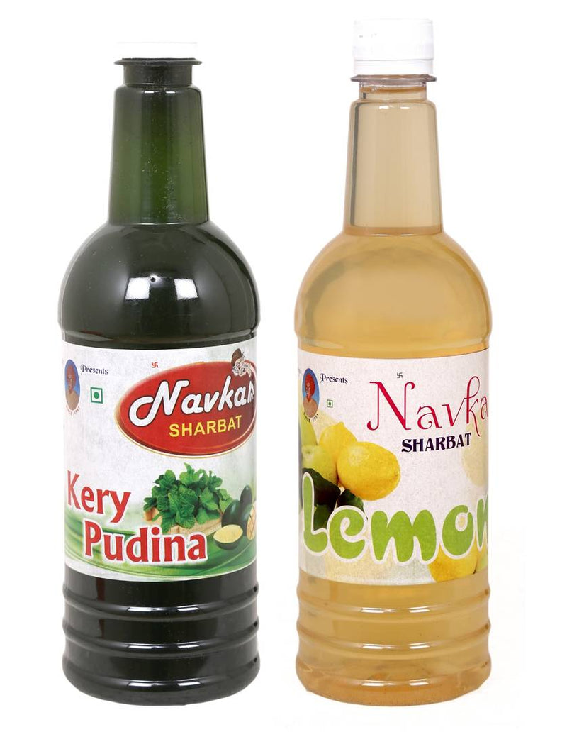 Navkar Keri Pudina|Kachi Keri Mint Leaf & Lemon|Nimbu Syrup Sharbat Pack Of 2 (750 ml Each)