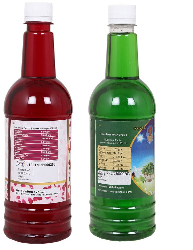 Navkar Rose|Gulab & Khus Syrup Sharbat Pack Of 2 (750 ml Each)