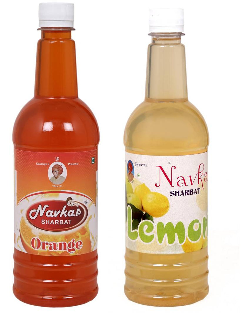 Navkar Orange|Khatta Meetha & Lemon|Nimbu Syrup Sharbat Pack Of 2 (750 ml Each)