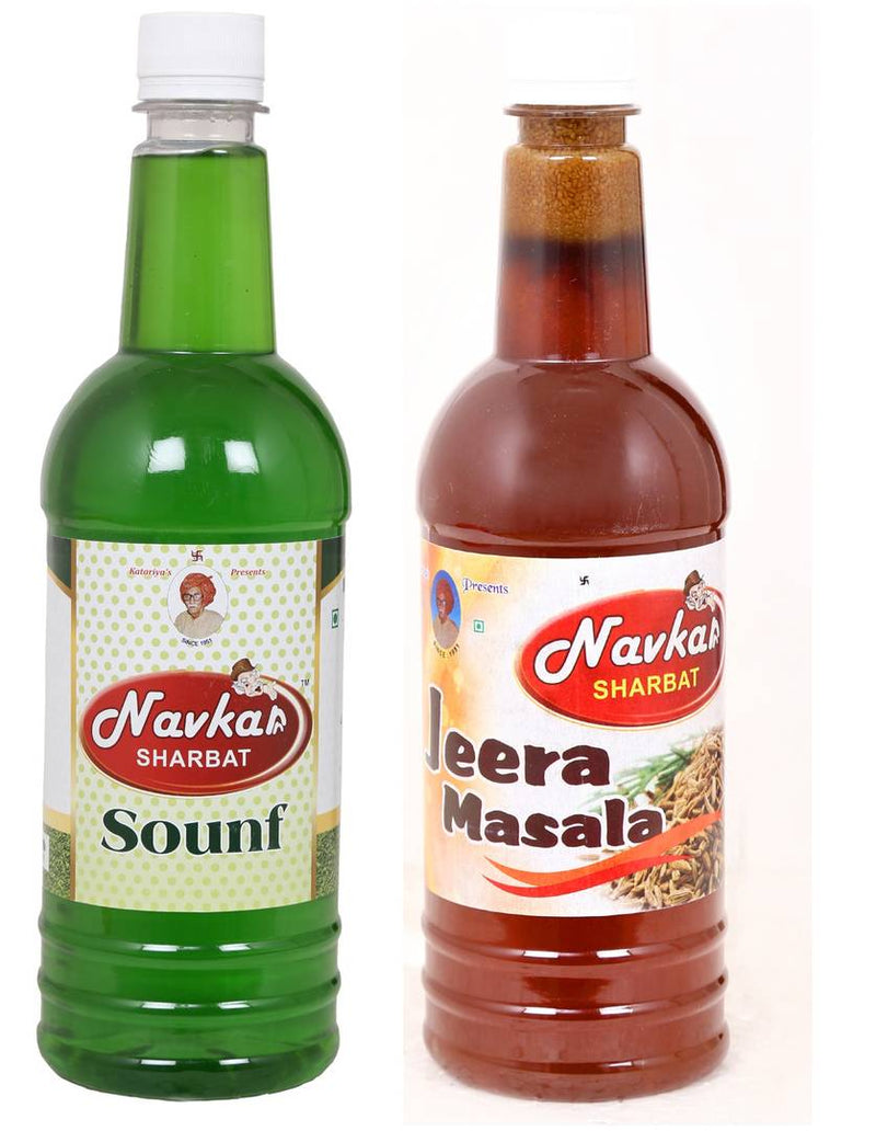 Navkar Saunf|Feenal Seeds & Jeera Masala|Cumin Syrup Sharbat Pack Of 2 (750 ml Each)