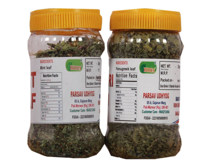 Ridies Combo Of Kasoori Methi Flakes - 25g + Mint Leaf Flakes (Pudina) - 25g-Price Incl.Shipping