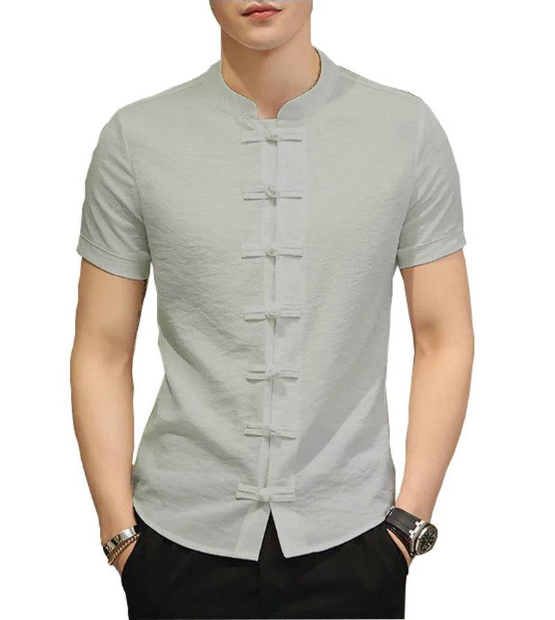 Men's Grey Cotton Solid Short Sleeves Slim Fit Casual Shirt