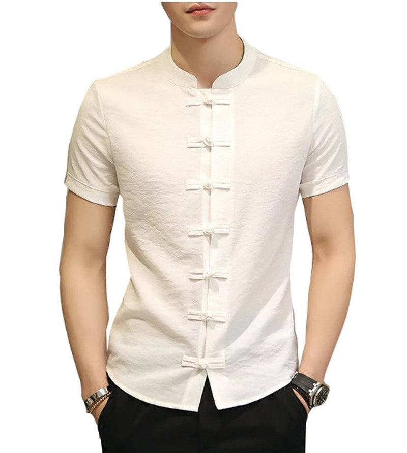 Men's White Cotton Solid Short Sleeves Slim Fit Casual Shirt