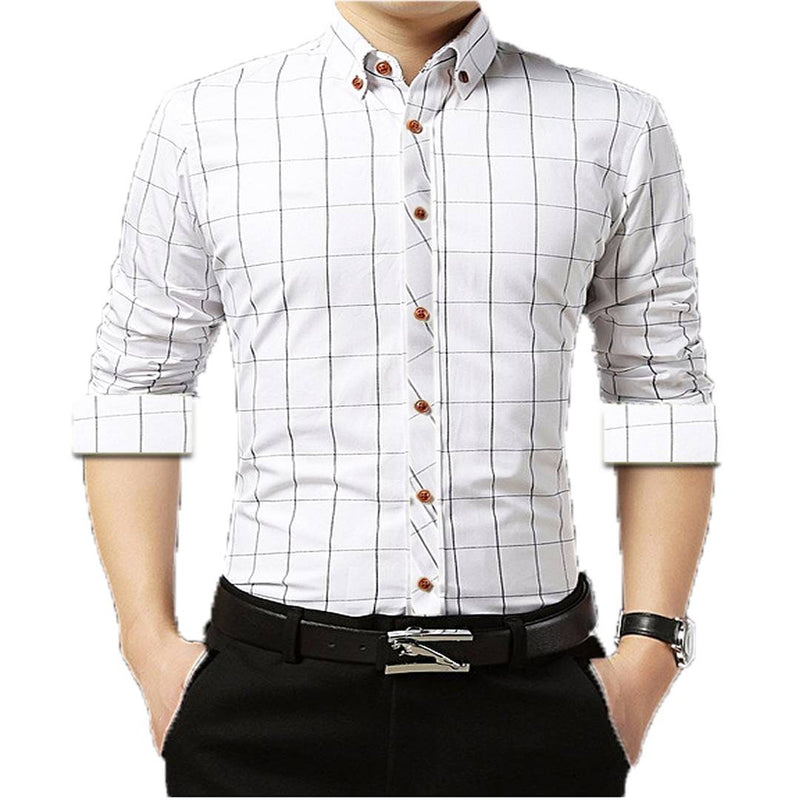 White Checked Cotton Slim Fit Casual Shirt
