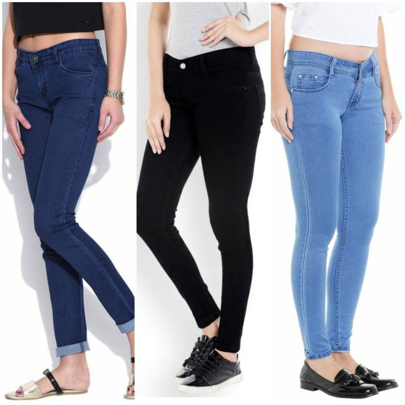 Women Multicolored Silky Denim Jeans Combo (Pack Of 3)