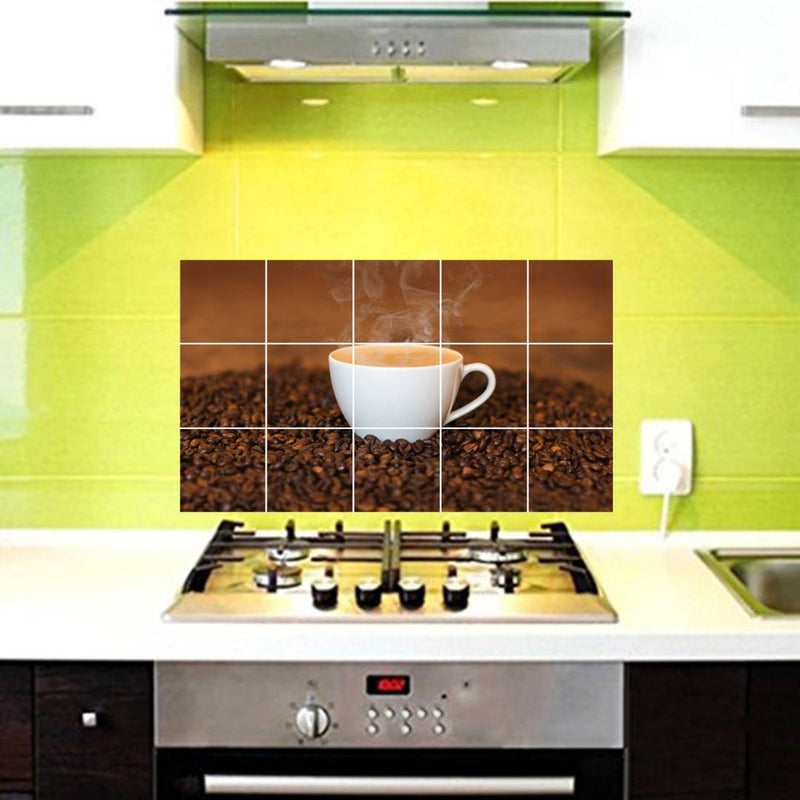 Waterproof Kitchen Cup of Tea Wallpaper/Wall Sticker Multicolour - Kitchen Wall Coverings Area ( 90Cm X 58Cm )