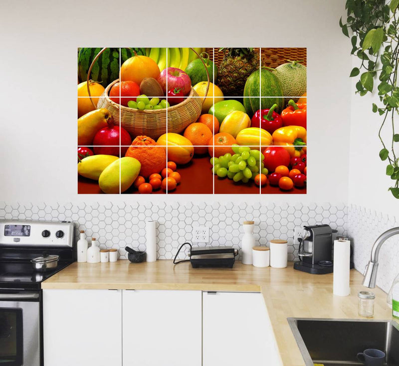 Waterproof Kitchen Veg And Fresh fruits Wallpaper/Wall Sticker Multicolour - Kitchen Wall Coverings Area ( 60Cm X 91Cm )