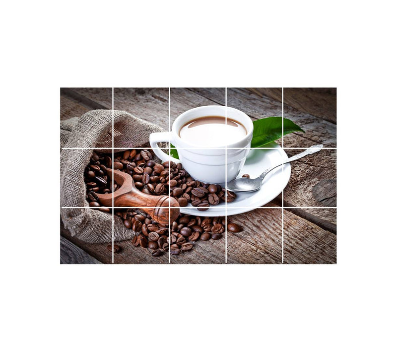 Waterproof Kitchen Coffee Mug With Coffee Beans Wallpaper/Wall Sticker Multicolour - Kitchen Wall Coverings Area ( 60Cm X 91Cm )