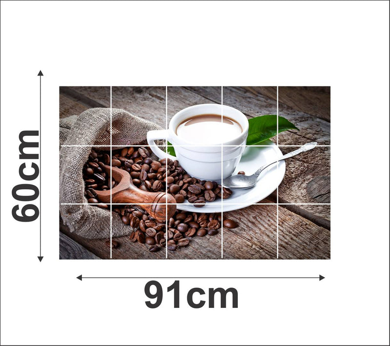 Waterproof Kitchen Coffee Mug With Coffee Beans Wallpaper/Wall Sticker Multicolour - Kitchen Wall Coverings Area ( 60Cm X 91Cm )