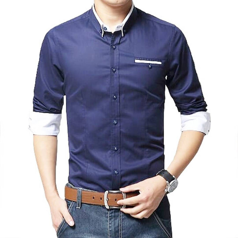 Men's Blue Cotton Regular Fit Casual Shirt