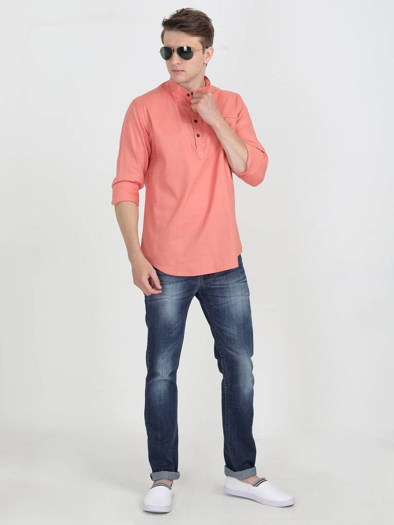 Men's Orange Cotton Solid Long Sleeves Regular Fit Casual Shirt