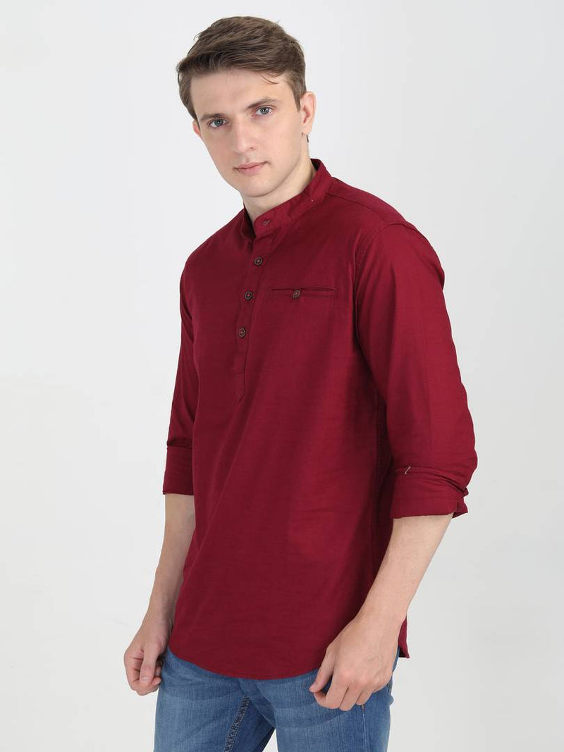 Men's Maroon Cotton Solid Long Sleeves Regular Fit Casual Shirt