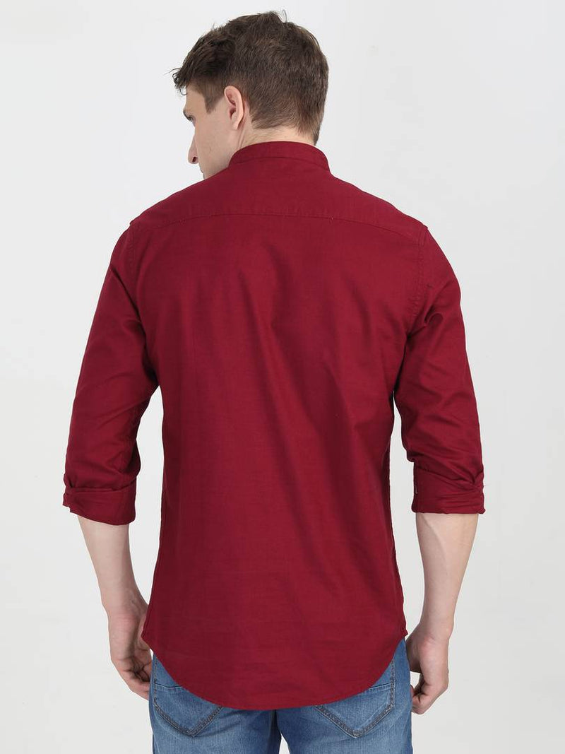Men's Maroon Cotton Solid Long Sleeves Regular Fit Casual Shirt