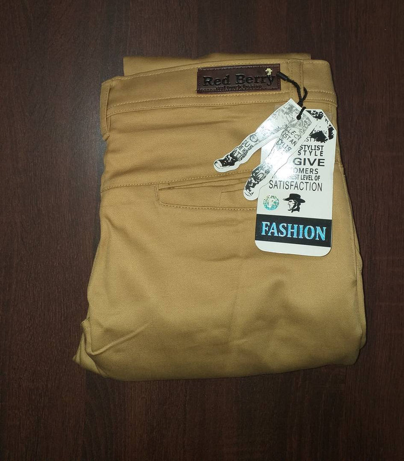 Men's Beige Cotton Blend Solid Mid-Rise Slim Fit Regular Casual Trouser