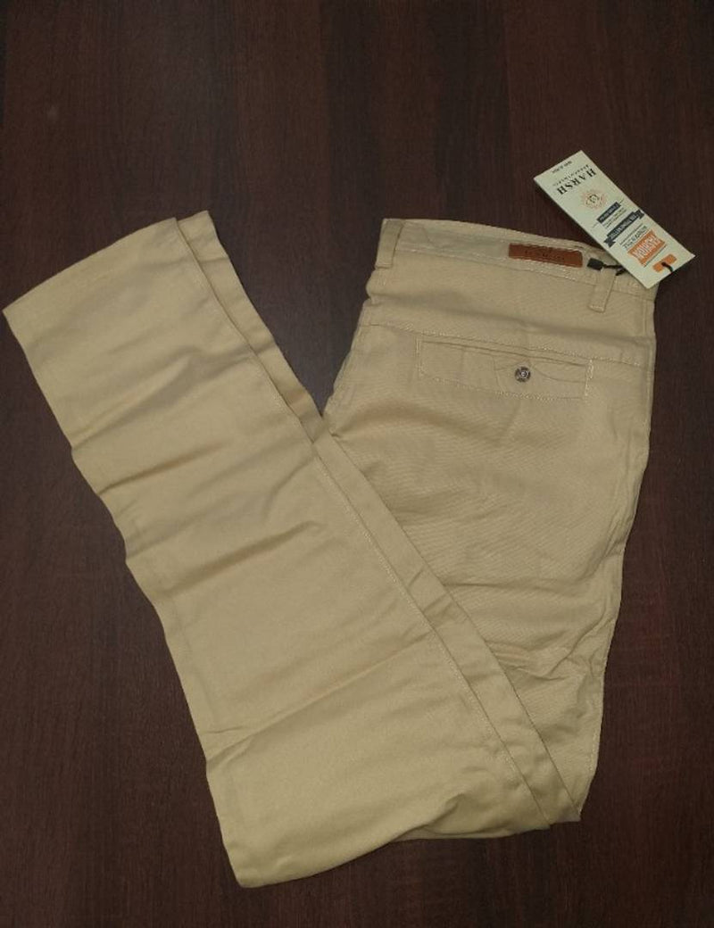 Men's Beige Cotton Blend Solid Mid-Rise Slim Fit Regular Casual Trouser