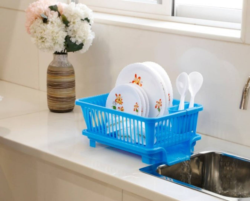 Multipurpose 42X16X30 cm - 3 in 1 Kitchen Sink Dish Rack Cum Dish Drainer With Removable Tray & Spoon