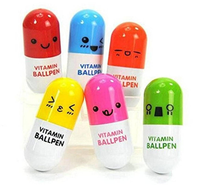 6 Pcs Cute Smiling Face Mini Capsule Ball pen Office School Supplies (PACK OF 6)