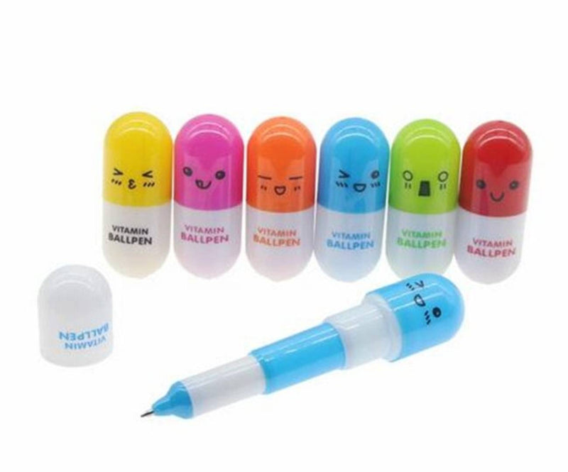 Fashion Mini Retractable Pill Ball Point Pen Micro Novelty Capsule Ball Pen for Kids Children School RANDOM COLOR Stationery Favor Gift Pen  (Pack of 6)