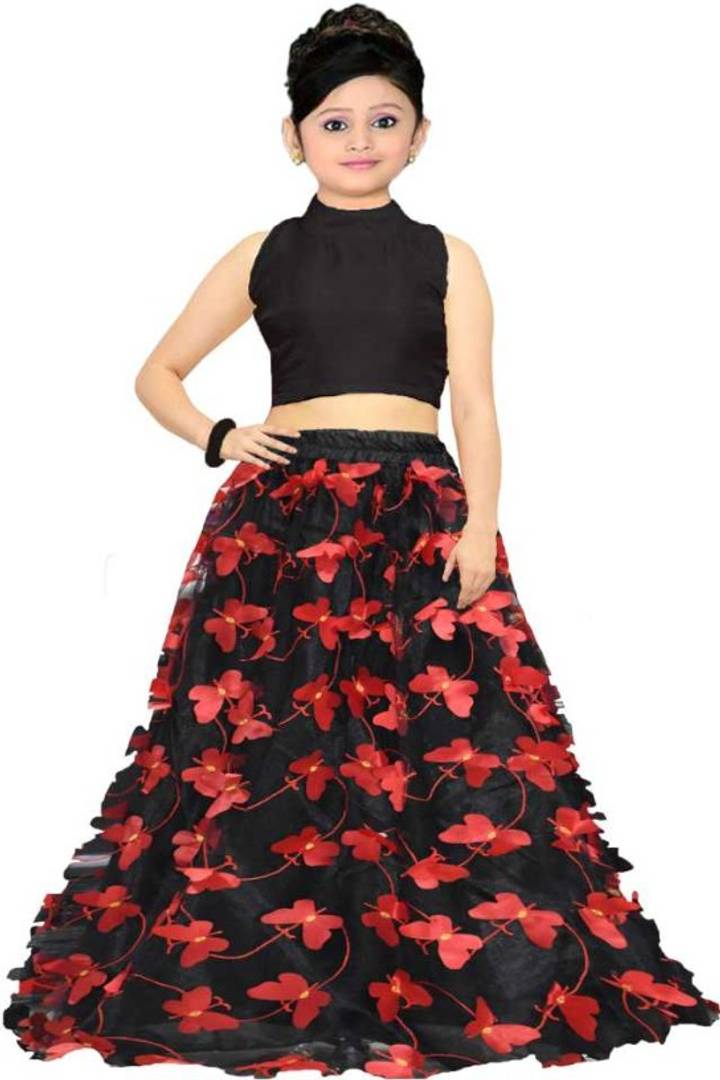 Harshiv Creation Multi Color Net Latest Butterfly Design Kids Girls Wedding Wear Semi Stitched Lehenga Choli .