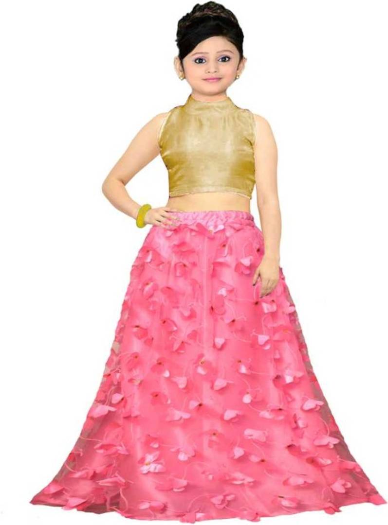 Harshiv Creation Pink Net Butterfly Design Girls Party Wear Semi Stitched Lehenga Choli .