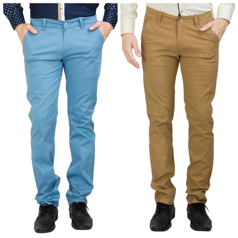 Men's Western Wear Multicoloured Cotton Blend Casual Trousers (Pack of 2)