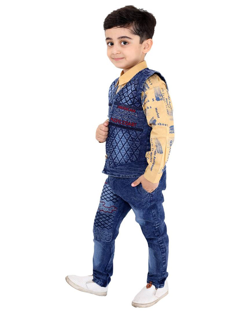 Boy's Self Pattern Yellow Denim Clothing Set