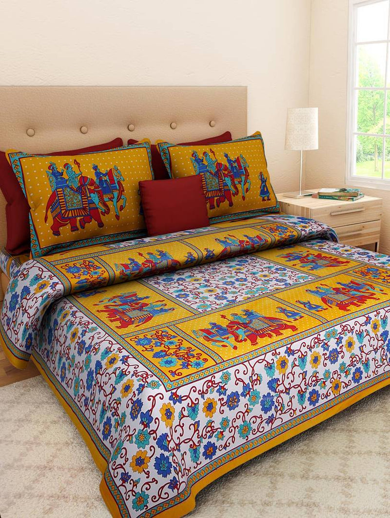 Cotton Print Double Bedsheet With 2 Pillow Cover