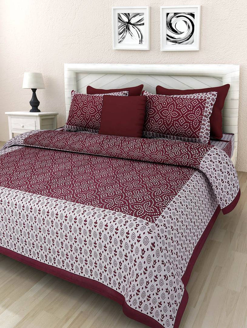 Cotton Print Double Bedsheet With 2 Pillow Cover