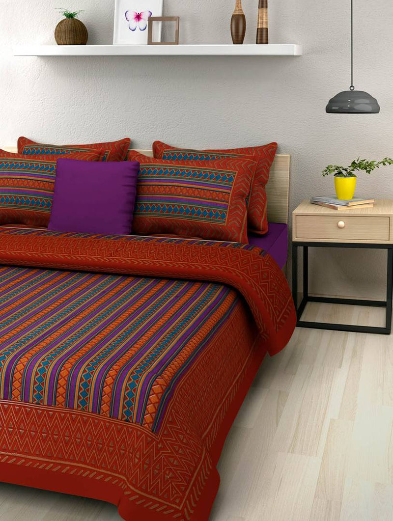 Cotton Print Double Bedsheet With 2 Pillow Cover