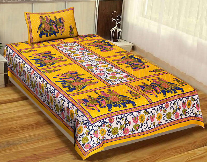 Cotton Print Single Bedsheet With 1 Pillow Cover