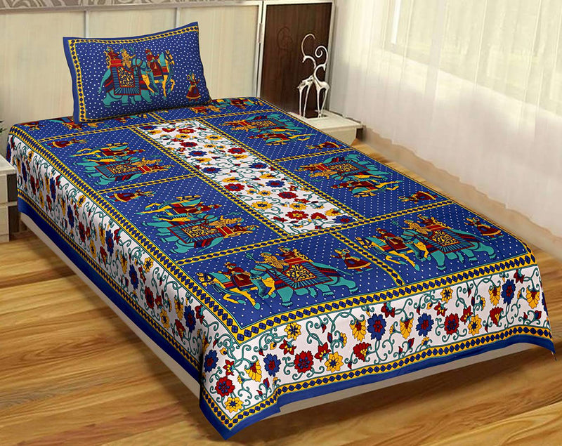 Cotton Print Single Bedsheet With 1 Pillow Cover