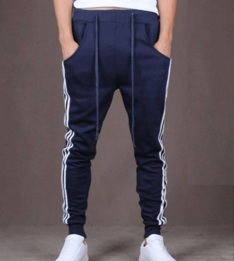 Men's Blue Cotton Blend Self Pattern Regular Fit Joggers