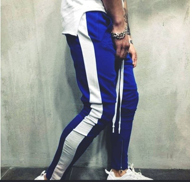 Men's Blue Cotton Blend Self Pattern Regular Fit Joggers