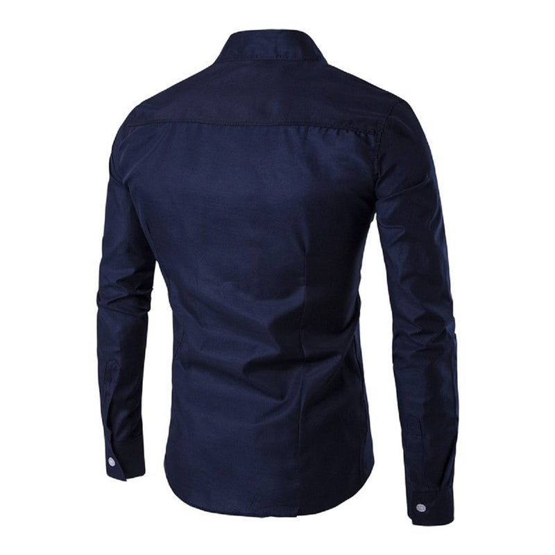Men's Blue Cotton Blend Solid Long Sleeves Slim Fit Casual Shirt